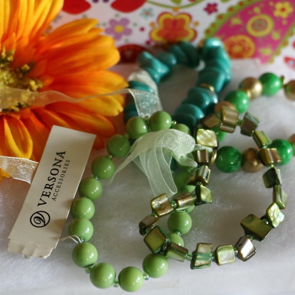 New! Boho Bracelets Stone & Bead Multi Stretch Set - Picture 2 of 3